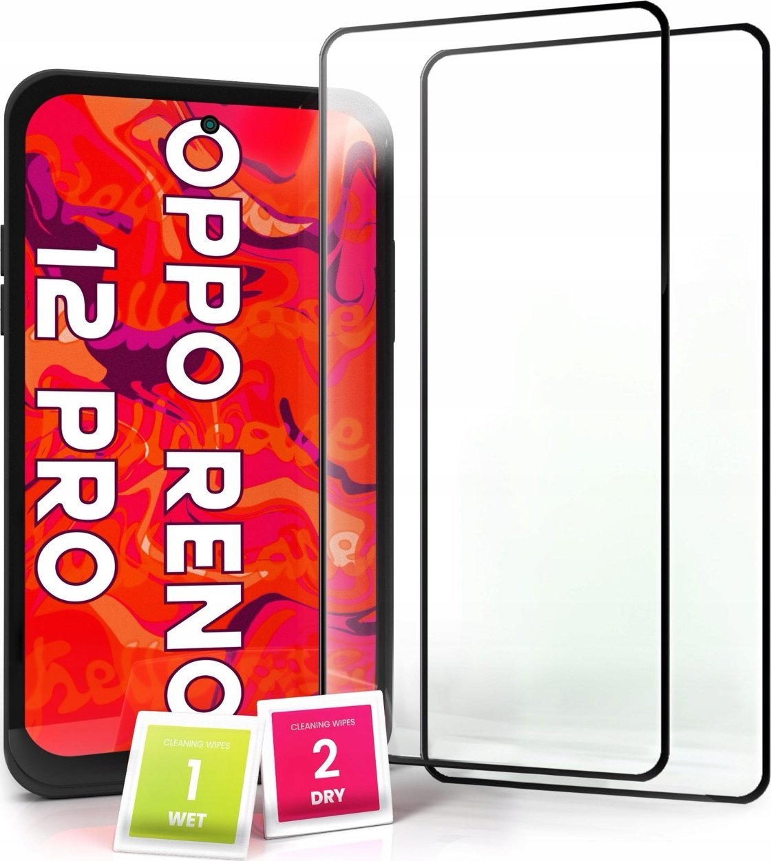 Hello Case 2-pak Szkło Hartowane do Oppo Reno12 Pro Ochronne Pełne Na cały ekran 5D 9H