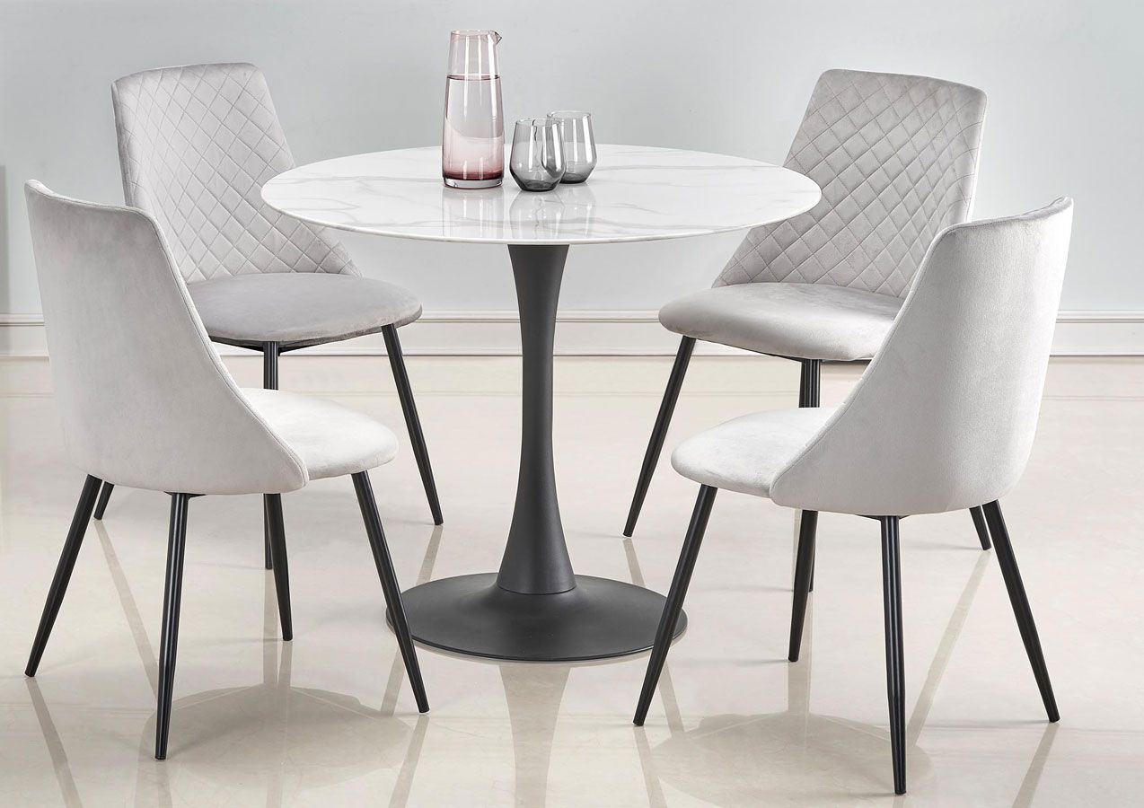 Elior Okrągły szklany stolik Lanco - biały marmur