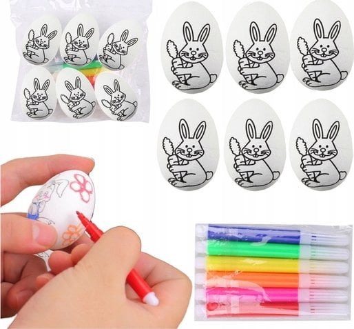 Jajka Wielkanocne Styropianowe Do Malowania Pisaki Wzór Zając A 6szt