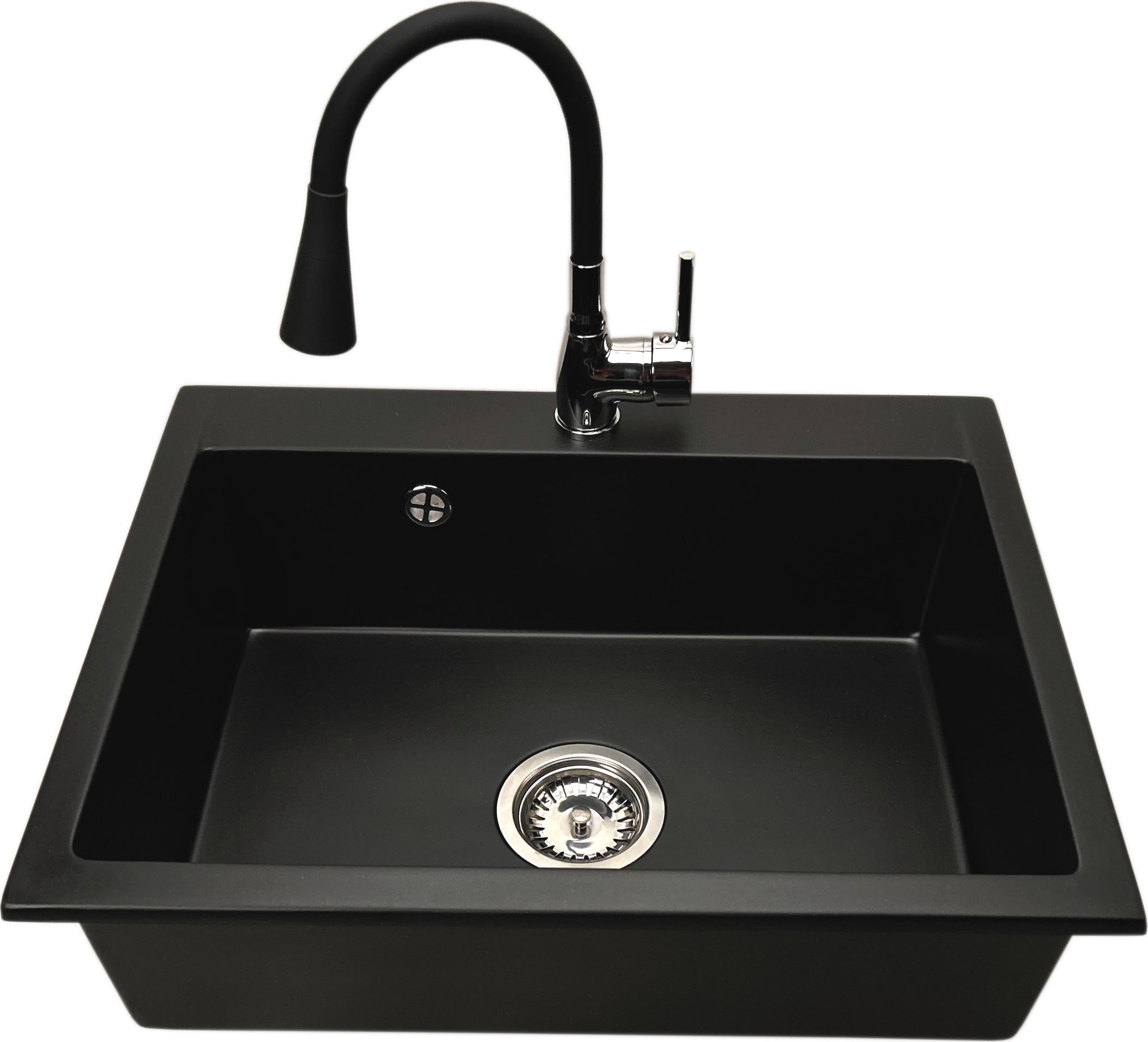 Zlewozmywak PREHNIT Zlewozmywak jednokomorowy ELAN czarny + bateria Flex LAGUNA