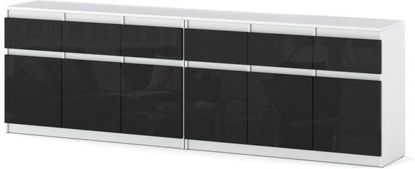 Komoda Z 6 Szufladami 240cm Pojemna Nowoczesna Biały Czarny Wysoki Połysk