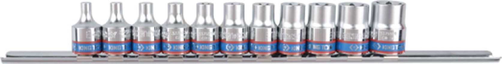 King Tony ZESTAW NASADEK GWIAZDKOWYCH 3/8" 11cz. KRÓTKIE E-TORX E4 - E18, SZYNA, King Tony