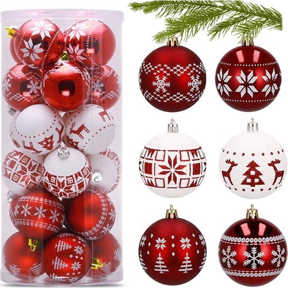 ZOLTA Bombki choinkowe Zestaw 30 sztuk Różne wzory Brokat