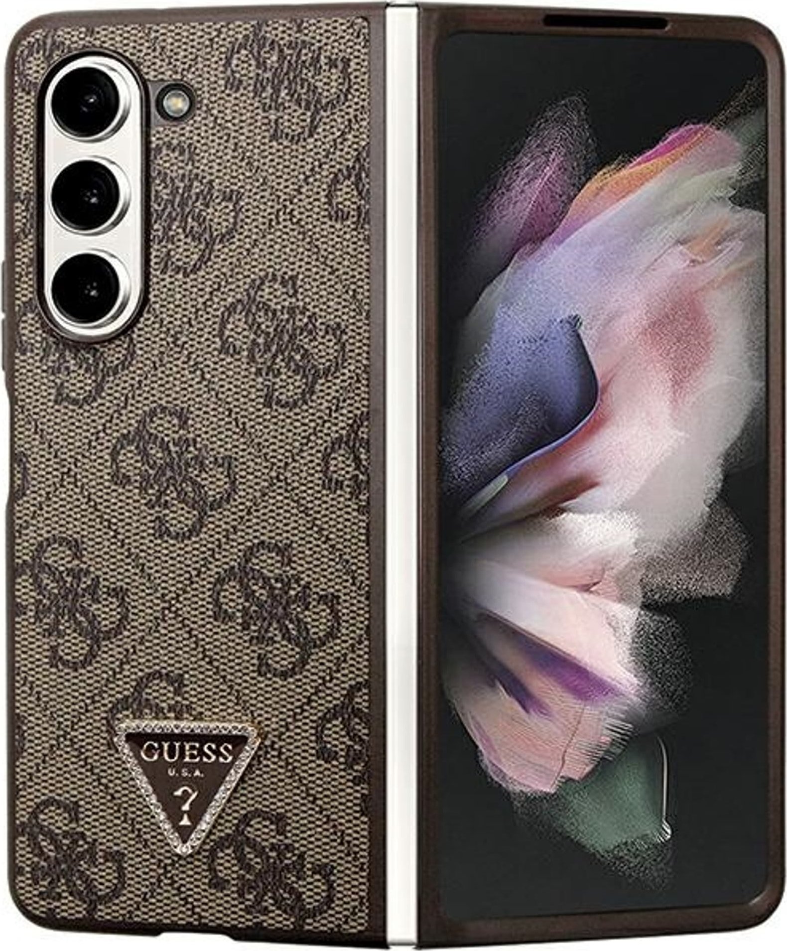 Guess GUHCZFD5P4TDPW F946 Z Fold5 brązowy/brown hardcase Leather 4G Triangle Strass