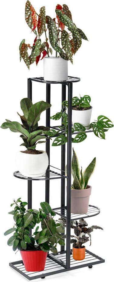 Strado Kwietnik metalowy stojący na 6 doniczek kwiatów 97x43x22cm (Czarny)