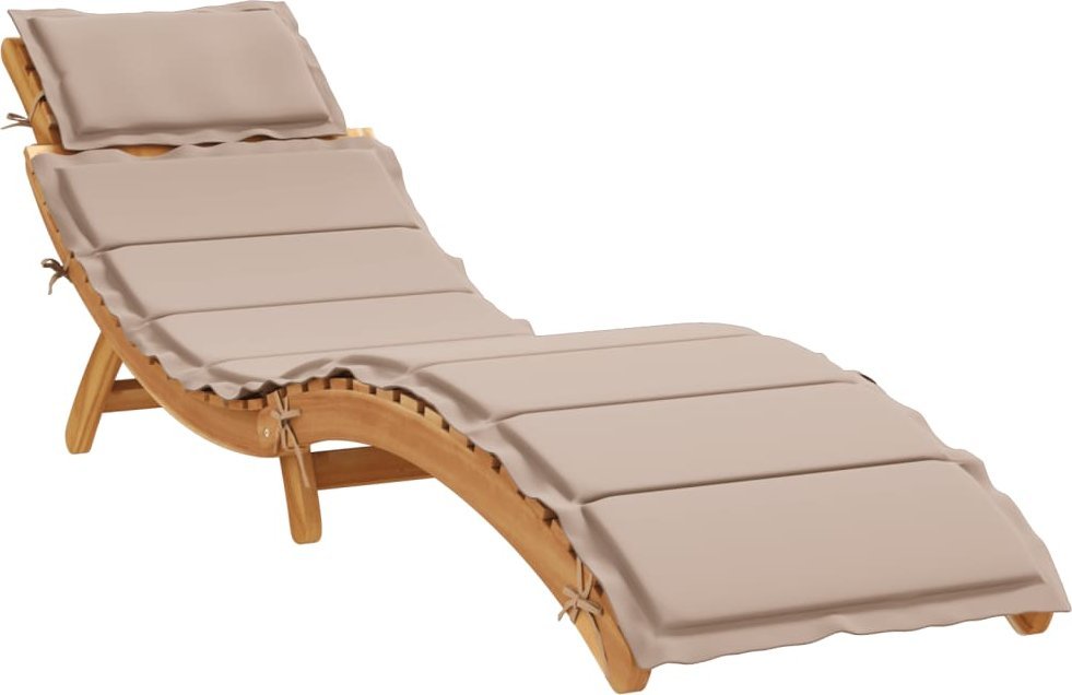 Leżak z poduszką, taupe, lite drewno akacjowe
