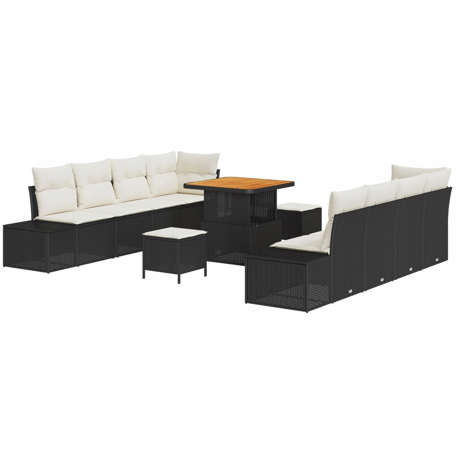 Zestaw sofy ogrodowej vidaXL 11 elementów z poduszkami czarny polirattan akacja, Sofa ogrodowa vidaXL 2-osobowa z poduszkami czarny polirattan, Zestaw