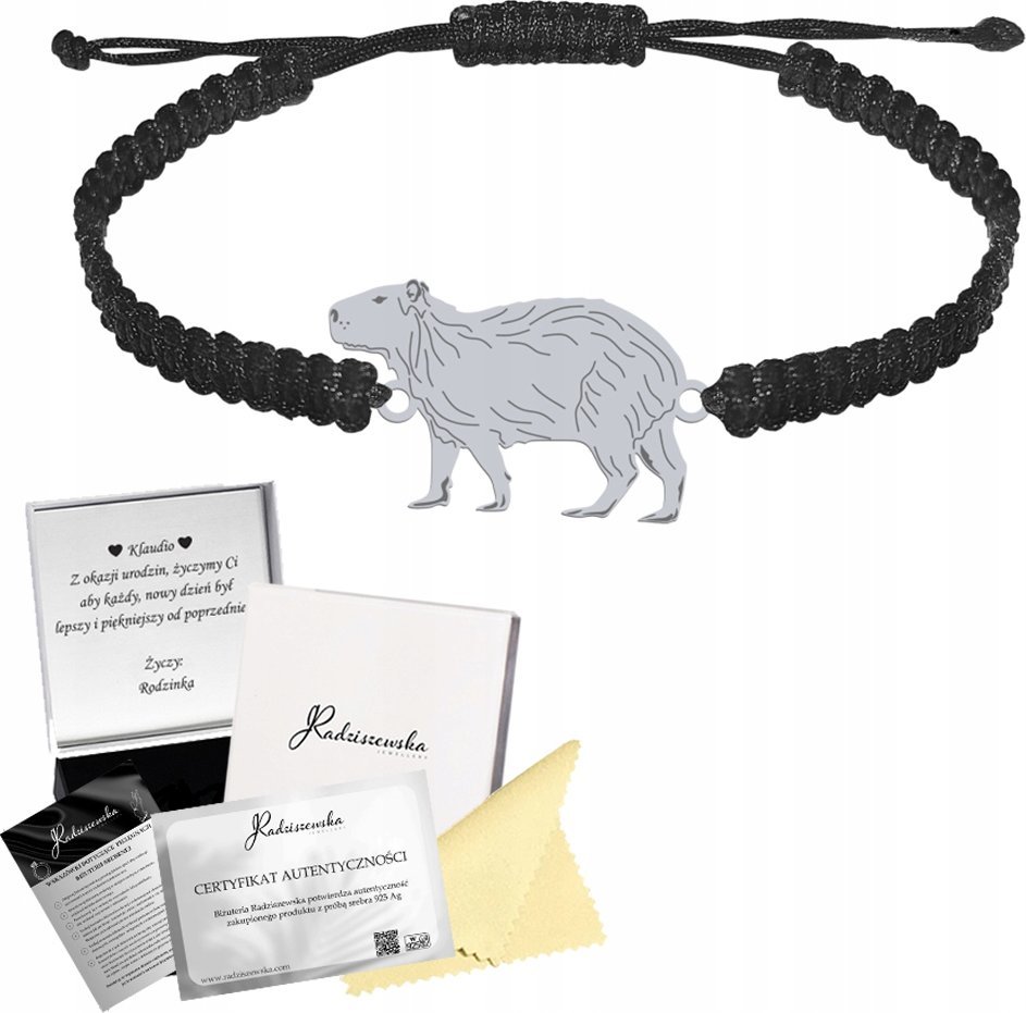 Radziszewska Jewellery Bransoletka Srebrna Kapibara Makrama Biżuteria Prezent GRAWER GRATIS