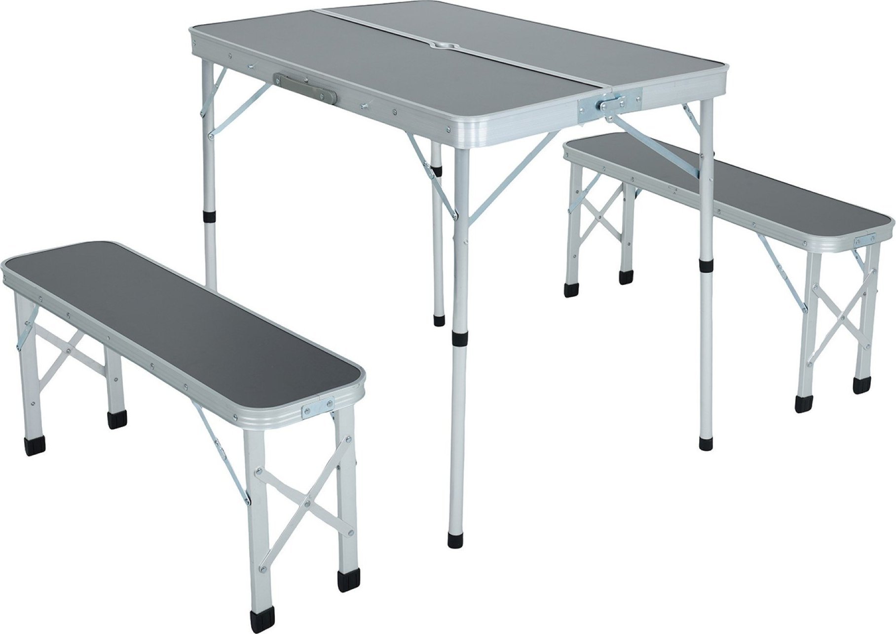 Fancy Garden Zestaw turystyczny składany ROI stół + 2 ławki Szary