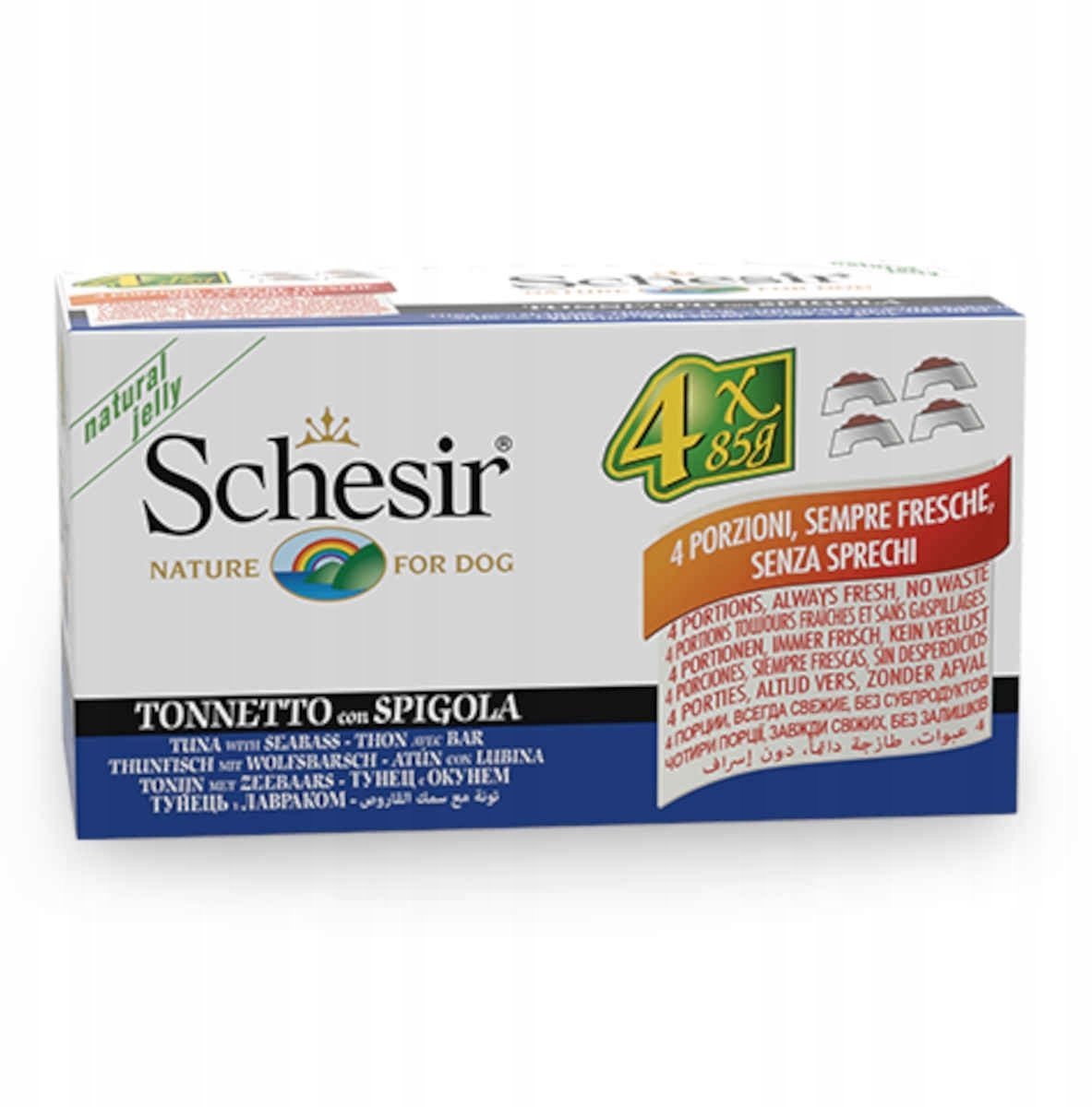 Schesir Karma mokra multipack, dla psów, tuńczyk z dorszem w galarecie, 4x85 g, puszka