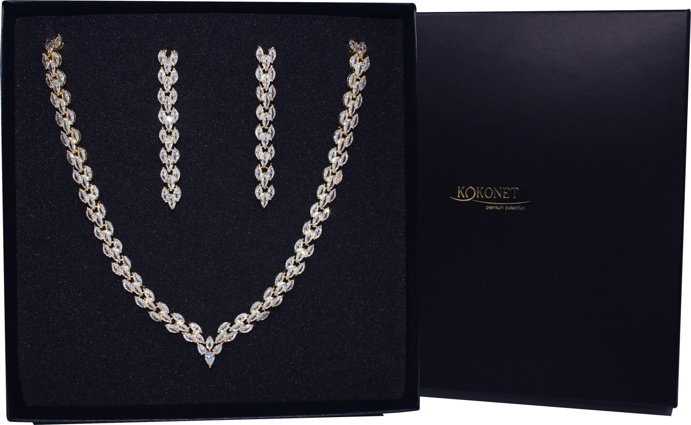 KOKONET Zestaw złotej biżuterii naszyjnik KOLCZYKI ślubny