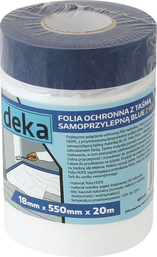 Folia malarska Deka FOLIA OCHRONNA Z TAŚMĄ NIEBIESKĄ 55CM*20M