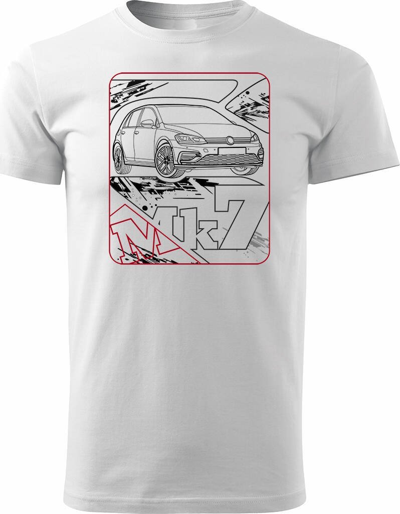 Topslang Koszulka z samochodem VW Golf 7 VII męska biała REGULAR XXL