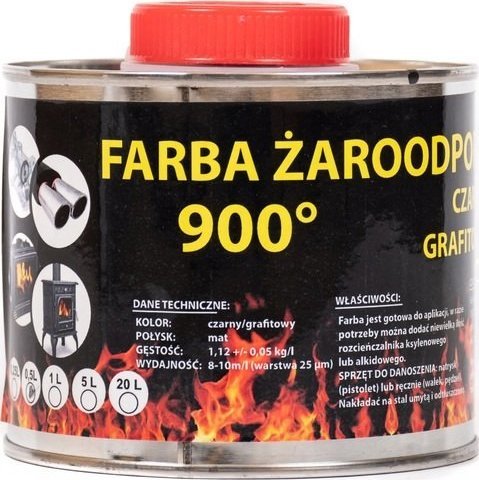 Hurtex Lakier farba żaroodporna do kominka/pieca czarna 0.5L