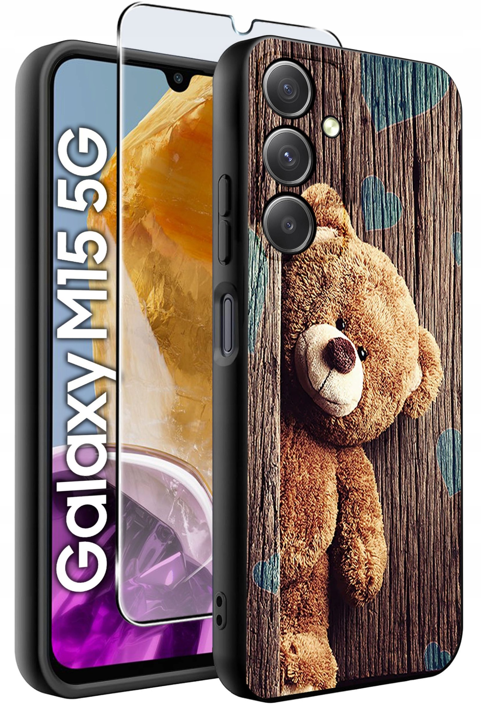 ETUI do Samsung M15 5G WZORY | SILIKONOWE MATT CASE + SZKŁO HARTOWANE 9H