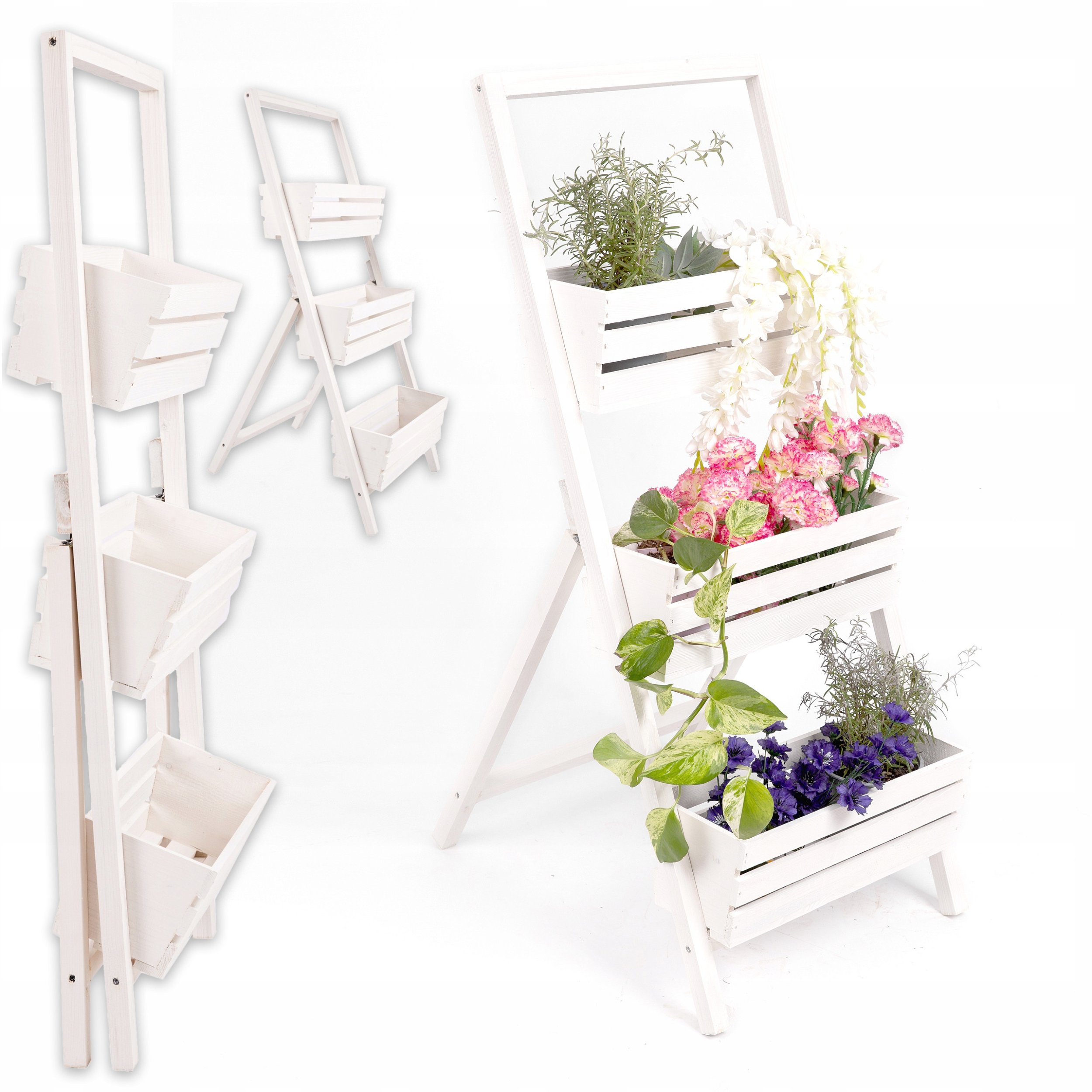 KWIETNIK STOJĄCY KASKADOWY DREWNIANY BIAŁY