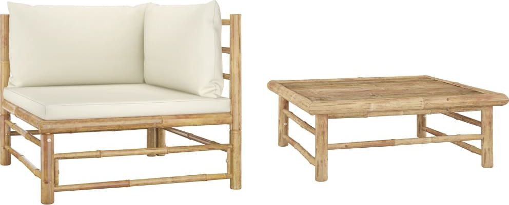 vidaXL 2-cz. zestaw mebli do ogrodu śmietankowe poduszki bambus