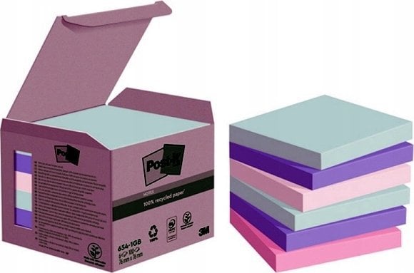 Post-It 3M Ekologiczne karteczki samoprzylepne Post-it®, NATURE, pastelowe, 76x76mm, 6x100 kart.