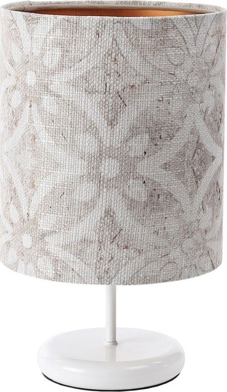 Lampa stołowa Lumes Biała lampka stołowa z ozdobnym abażurem - S364-Alkatra