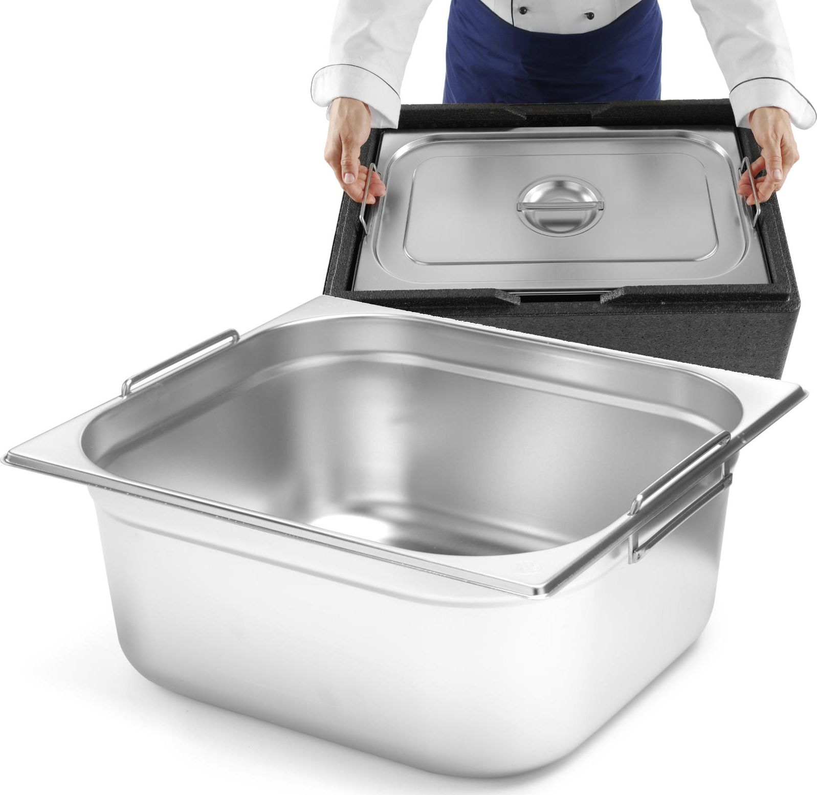 Hendi Pojemnik gastronomiczny GN 1/2 z chowanymi uchwytami 325x265x200mm 12.5L Hendi 817353 Pojemnik gastronomiczny GN 1/2 z chowanymi uchwytami 325x2