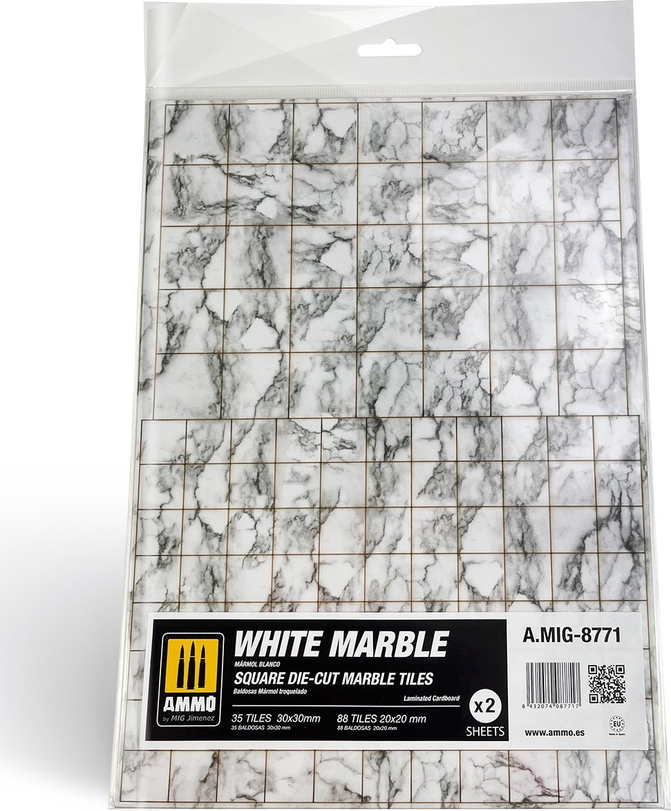 Vallejo Ammo: White Marble - Square Die-Cut Marble Tiles (2)