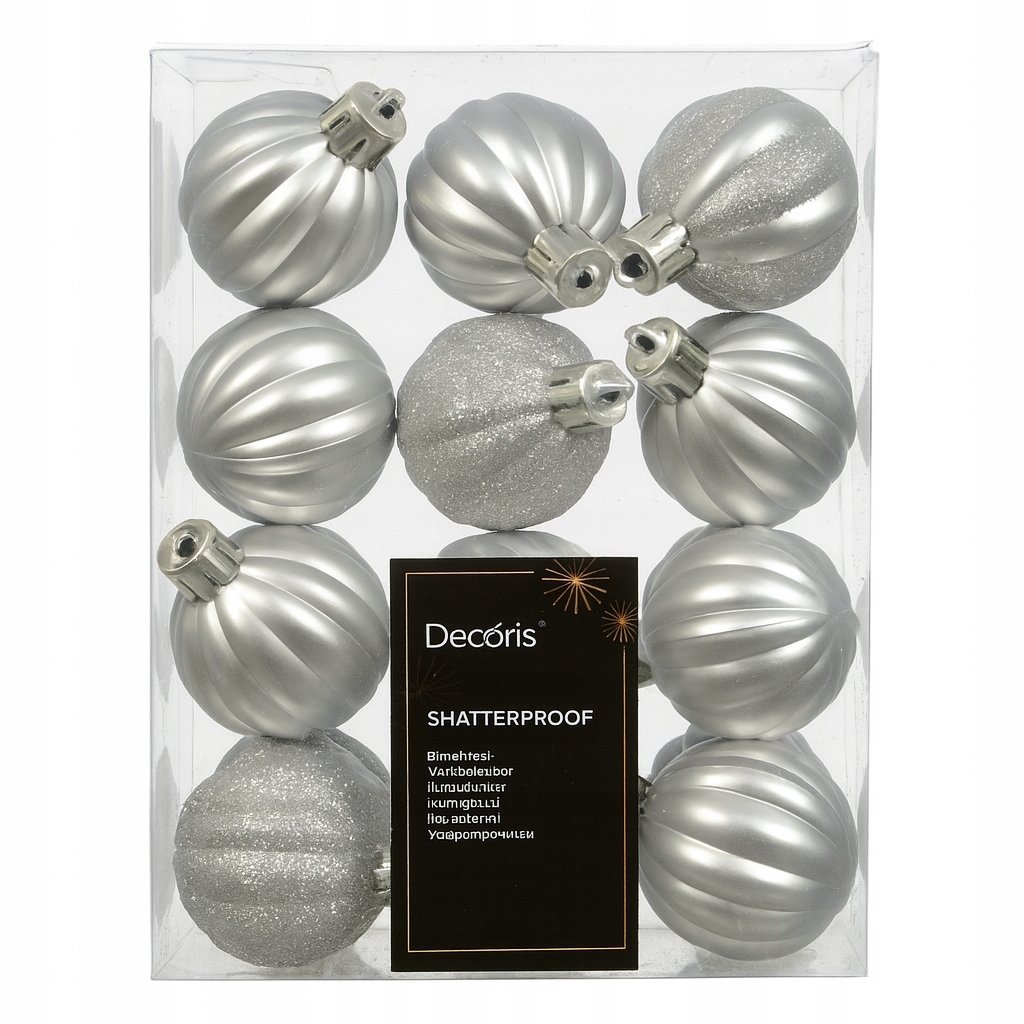 Kaemingk Zestaw 24 bombek choinkowych plastikowe 4cm srebrne matowe z brokatem