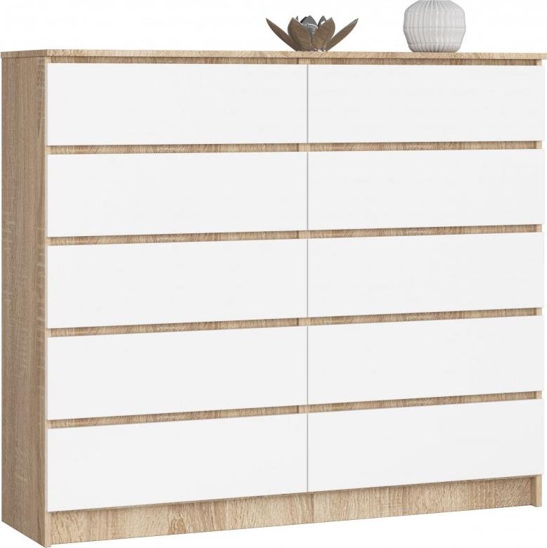 Fabryka Mebli Akord KOMODA K 140 cm 10 SZUFLAD SONOMA / BIAŁA