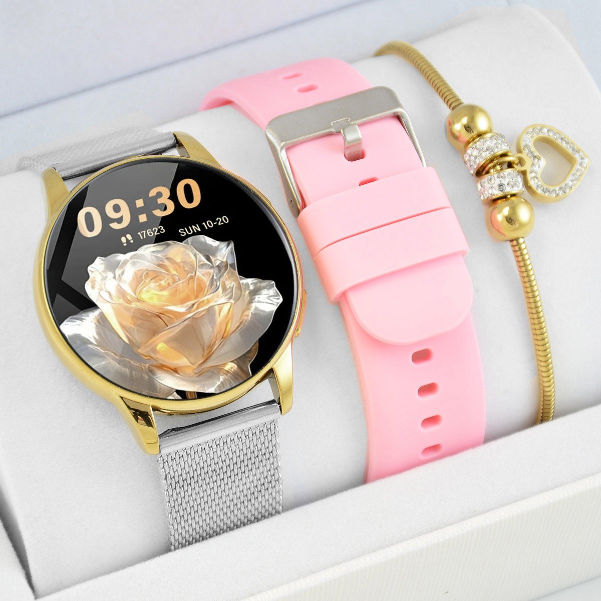 Smartwatch Rubicon Zestaw damski Smartwatch Asturia + bransoletka złota