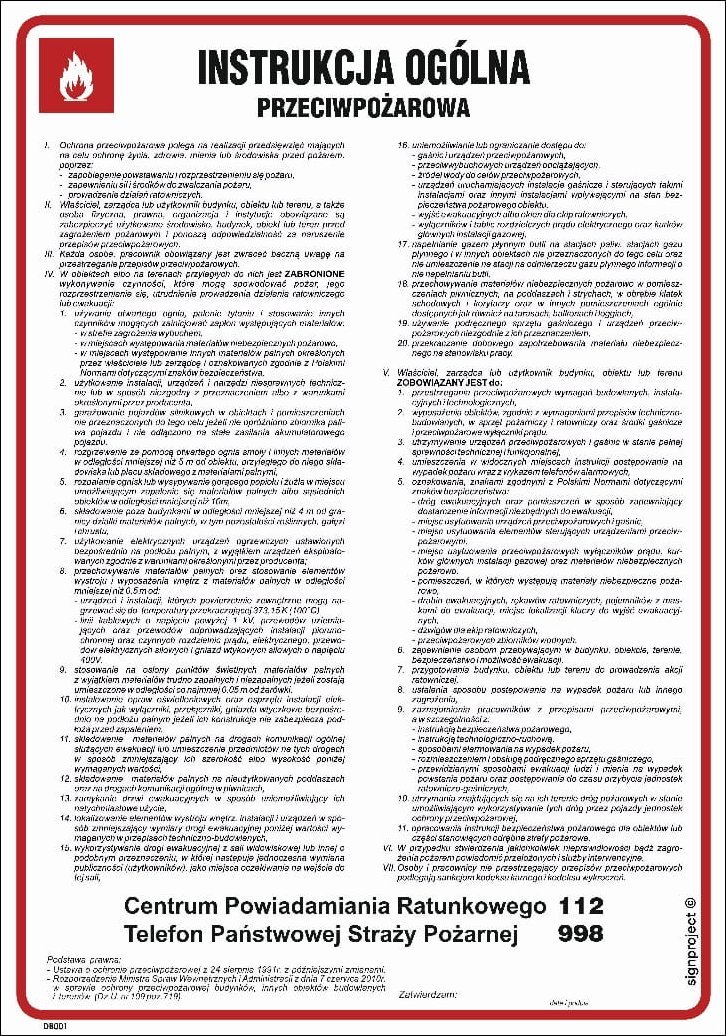 Mój dom Db001 Instrukcja Ogólna Przeciwpożarowa (24,5 X 35 Cm, Fn - Folia Samoprzylepna) Libres Polska Sp Db001_245X350_Fn 5904937008793