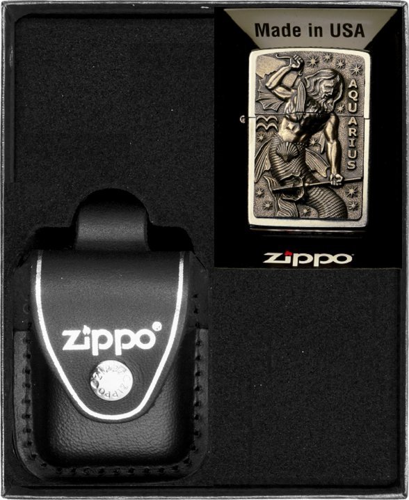 Zestaw ZIPPO Zapalniczka ZODIAC AQUARIUS wodnik Prezentowy No3
