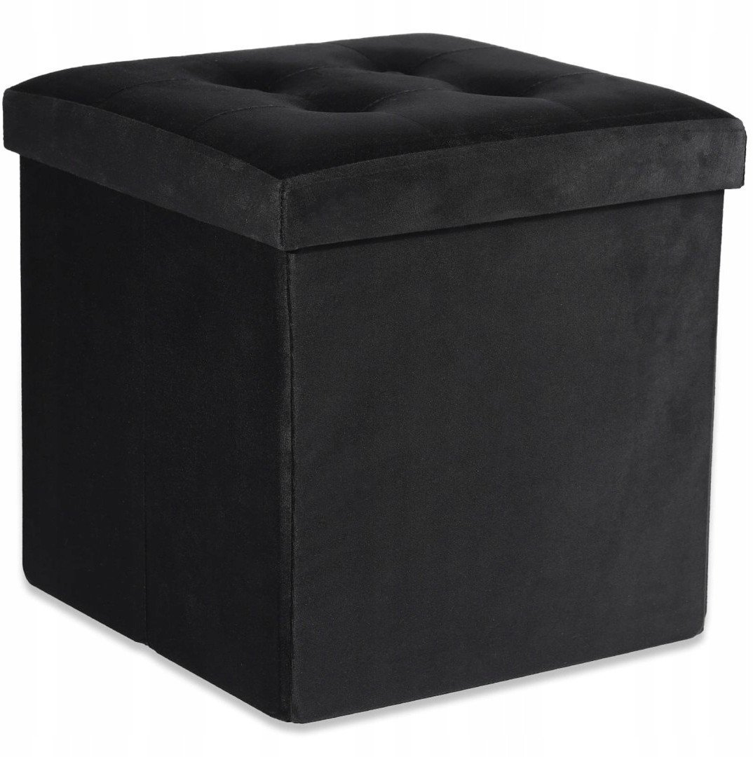 Pufa składana L z guzikami - 38x38x38cm aksamit czarna