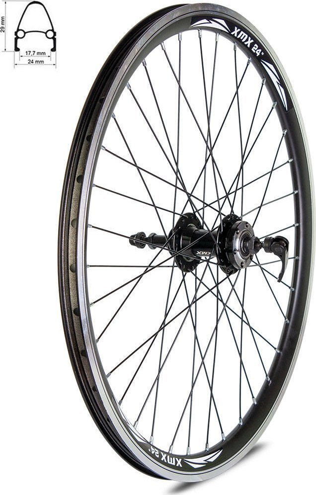 Koło tylne 24" piasta JY-D854SE pod hamulec tarczowy, obręcz stożkowa czarna Uniwersalny