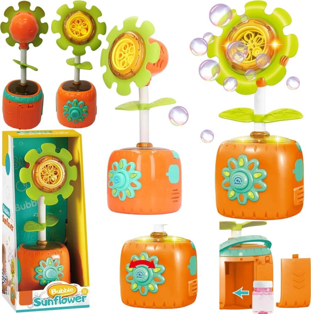 SŁONECZNIK AUTOMATYCZNY BAŃKI MYDLANE MASZYNKA MELODIE EFEKTY ŚWIATEŁKA