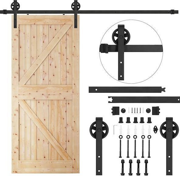 Springos System do drzwi przesuwnych 183 cm barn door, prowadnica z okuciami do 100 kg czarny UNIWERSALNY