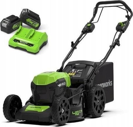 Kosiarka akumulatorowa Greenworks 2x24V z napędem 46cm G24X2LM46SPK4X zestaw ładowarka dual + 2 akumulator 4Ah