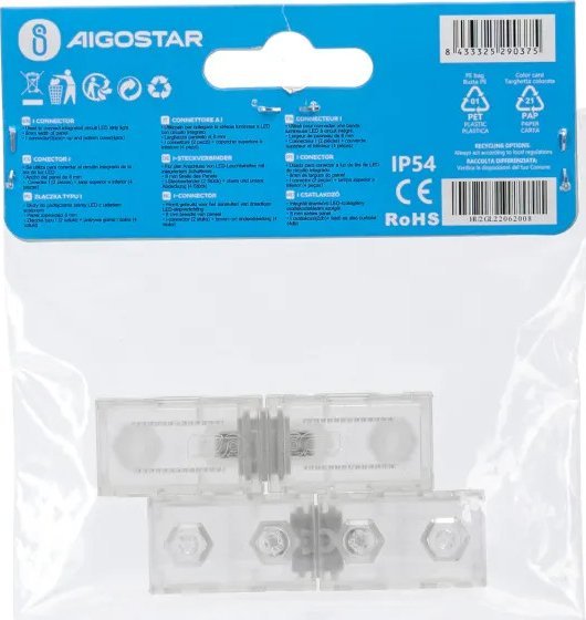 Aigostar Złaczka do taśmy led 230V 8mm typu L Łącznik do paska świetlnego typu I