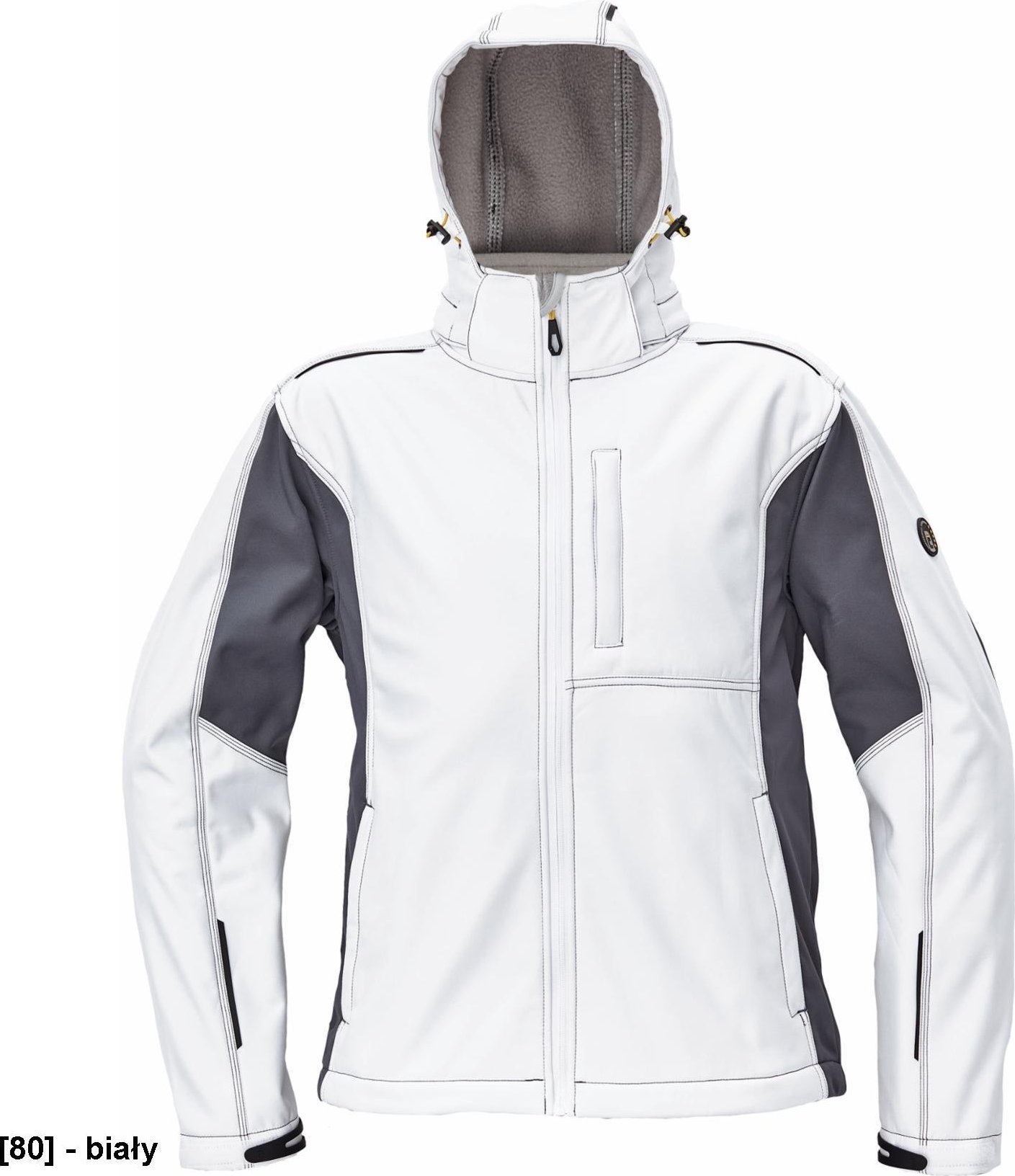 CERVA DAYBORO softshell - męska kurtka softshellowa, odpinany kaptur, odblaskowe elementy, 100% poliester - biały L