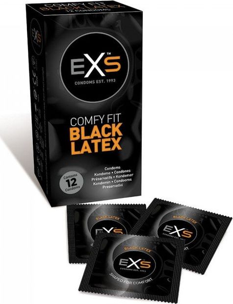 EXS EXS Comfy Fit Black Latex Condoms prezerwatywy z czarnego lateksu 12szt.
