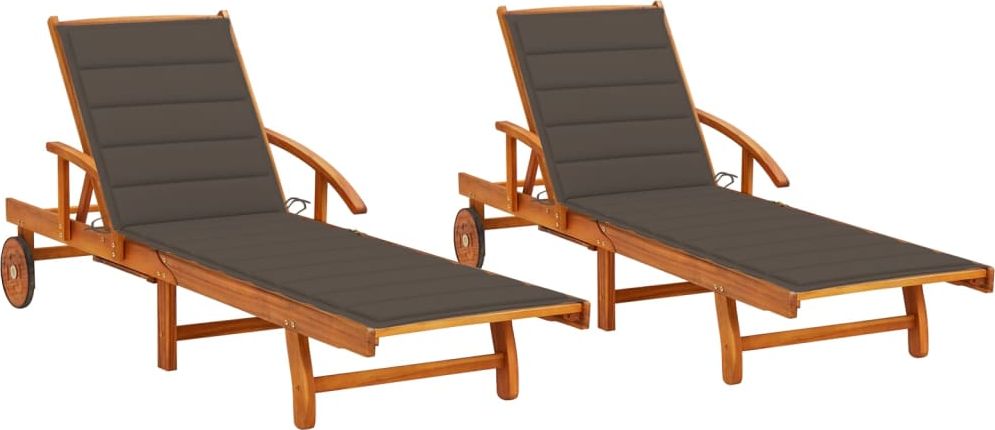 vidaXL Leżaki z poduszkami lite drewno akacjowe 2 szt.