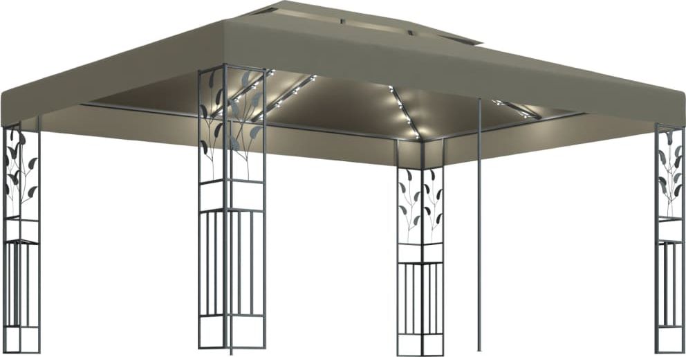 vidaXL Altana z podwójnym dachem i sznurem lampek, 3x4 m, taupe