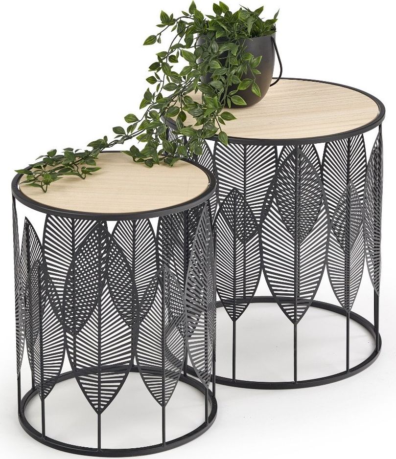 Halmar Zestaw 2 ław FOLLA naturalny/czarny