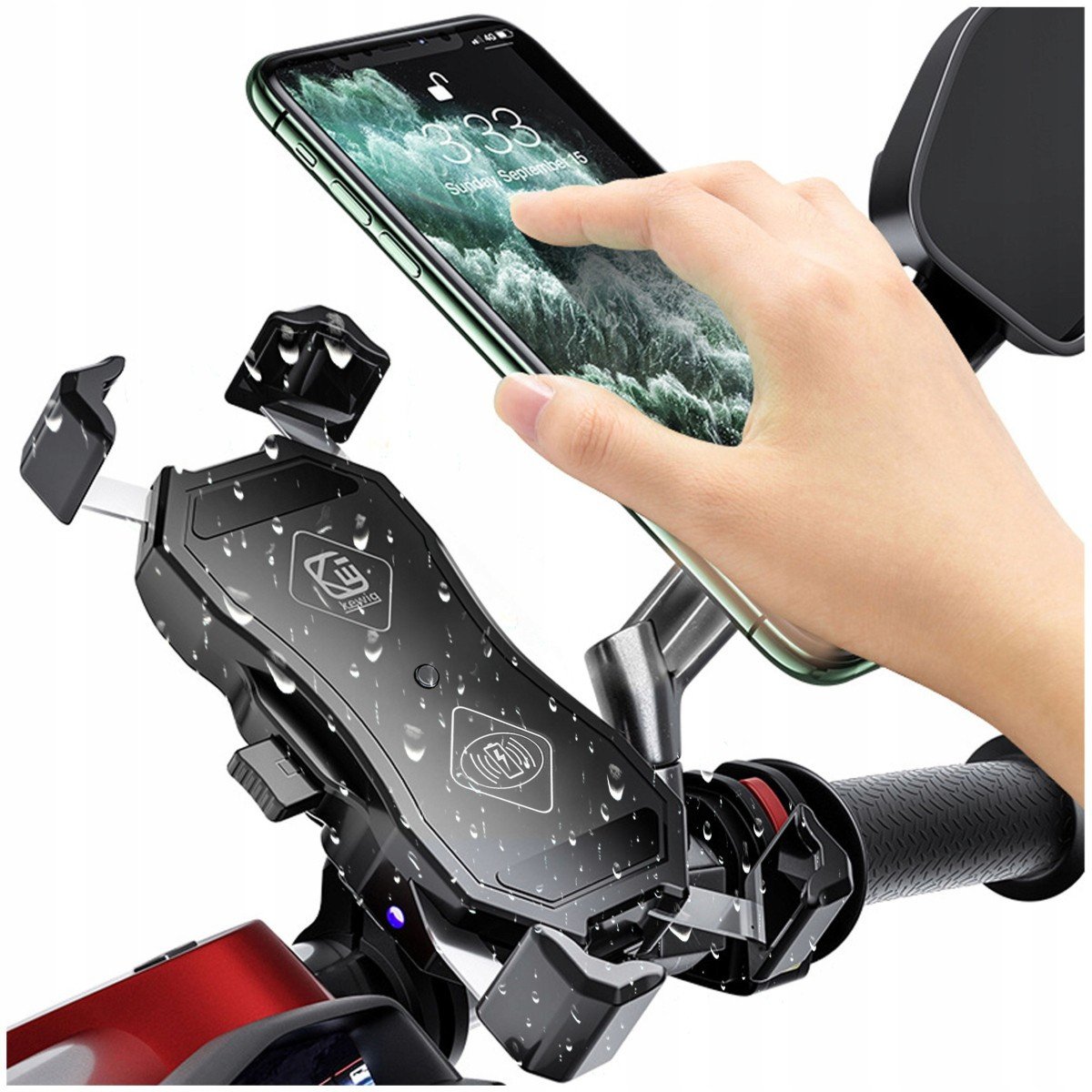 Uchwyt motocyklowy z ładowarką indukcyjną QI 15W Kewig KWG-M11A czarny