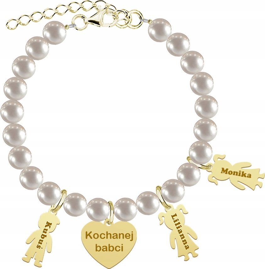 MEJK Jewellery Bransoletka Złota dla Mamy Imię Dziecka Perły Biżuteria 925 Grawer Życzenia