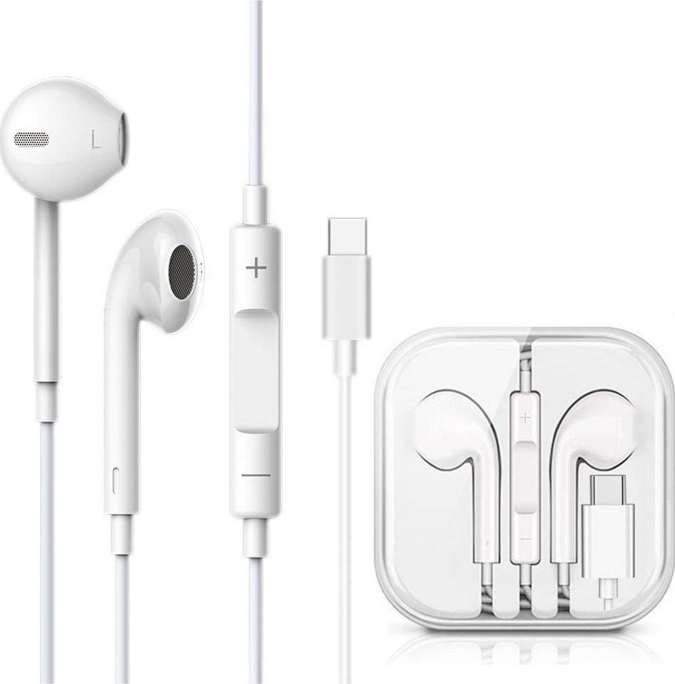 Słuchawki 4kom.pl Słuchawki przewodowe douszne Vega Colors EarPods USB-C Type C NEW CHIP Białe