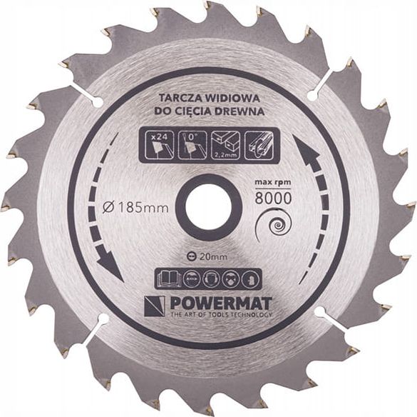 Powermat Tarcza widiowa do drewna Powermat (185 mm, 20 mm, 24 zęby)