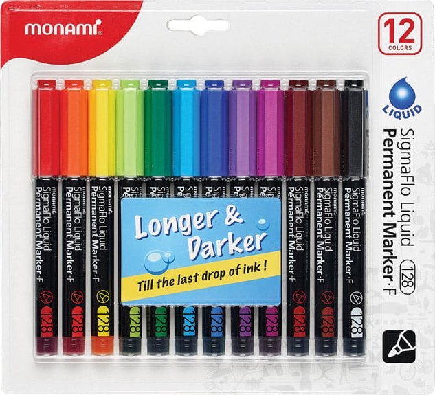 Monami Marker Permanentny Sigmaflo F 128 Zestaw 12 Kolorów Monami