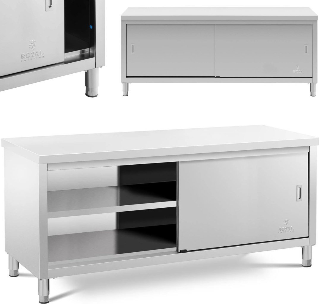 Biurko Royal Catering Stół blat roboczy centralny z szafką drzwi suwane 200 x 60 x 85.5 cm