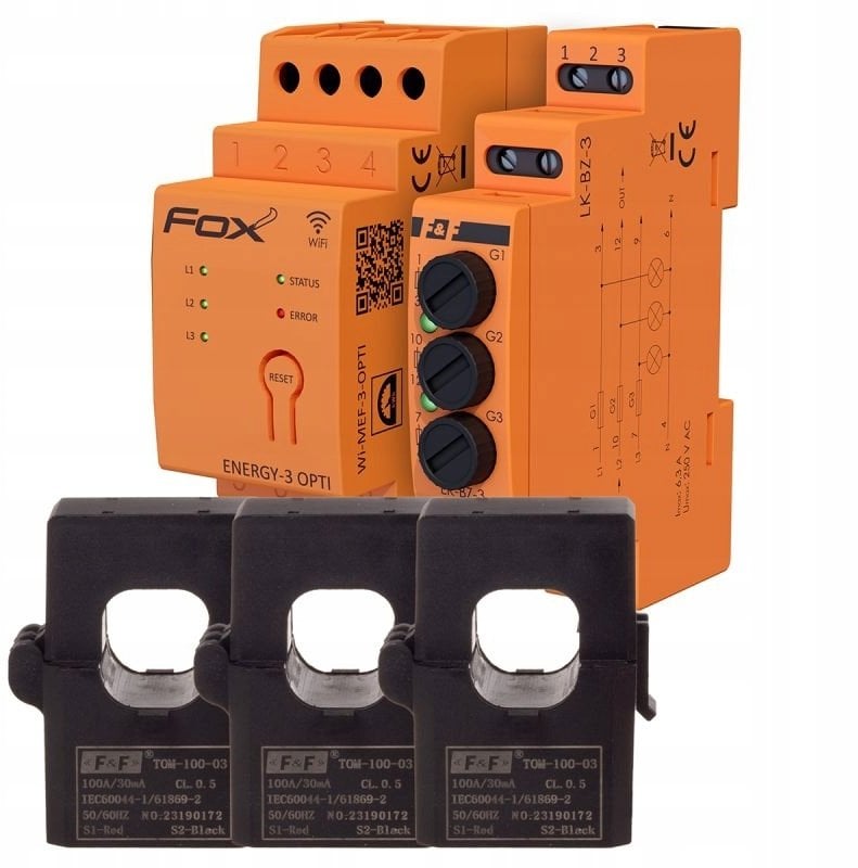 Zestaw monitor licznik zużycia energii WI-MEF-3-OPTI-100A Wi-Fi + zabezpieczenie LK-BZ-3
