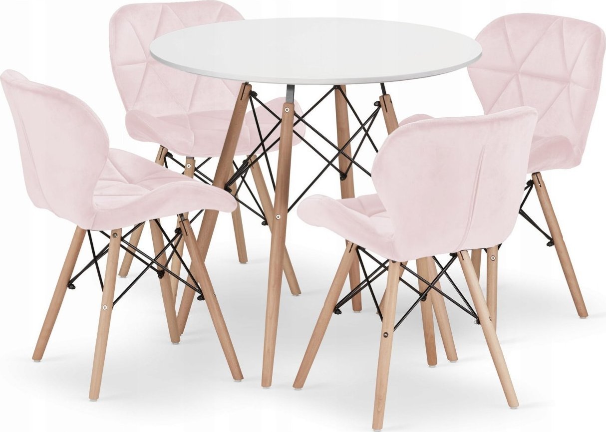 Leobert Zestaw stół okrągły TODI 80cm biały + 4 krzesła LAGO różowe