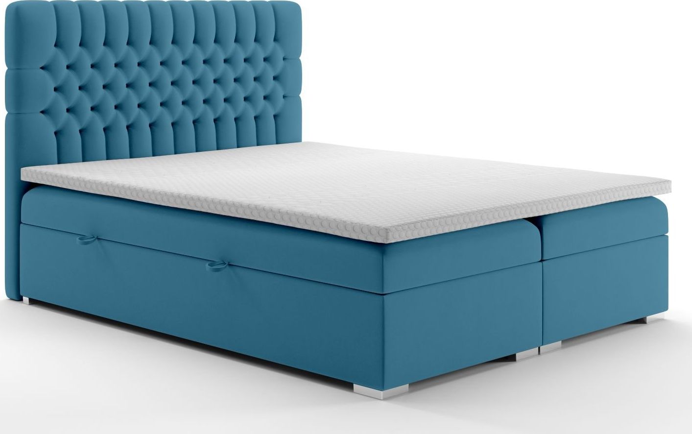 LAVERTO Łóżko kontynentalne RUBID 160x200 ciemno niebieskie velvet z pojemnikiem